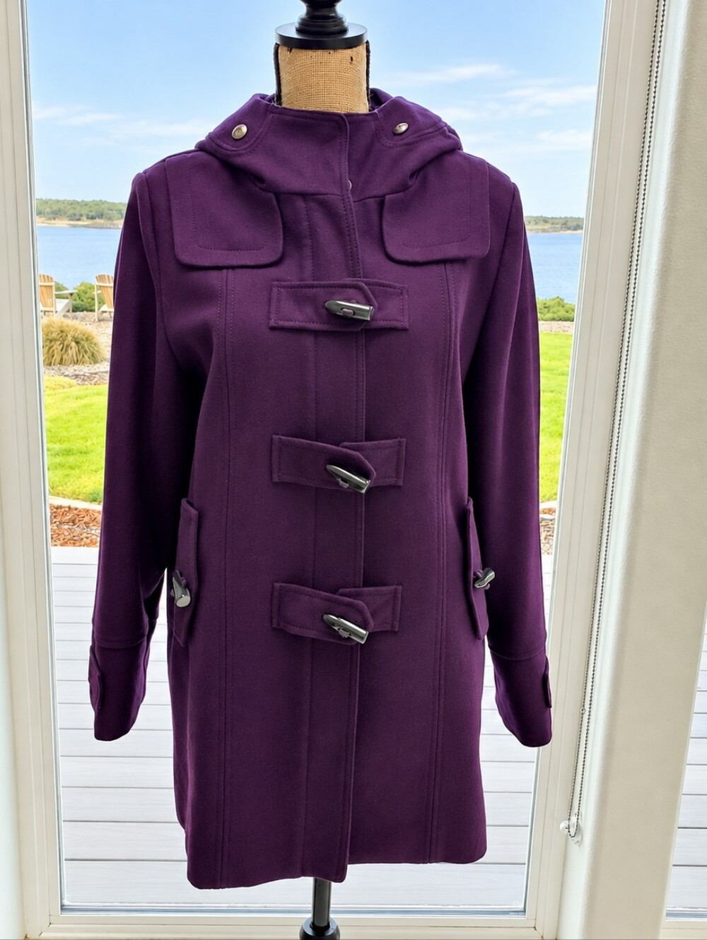 Buffalo David Bitton Winter Toggle Hooded Coat. Wool Blend. Size LARGE Purple